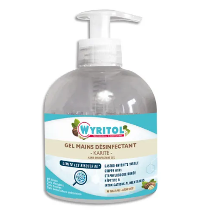 Image de WYRITOL Flacon pompe 300 ml Gel hydro-alcoolique, désinfectant rapide pour les mains, parfum Karité