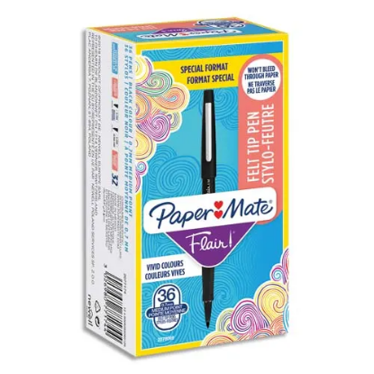 Image de PAPERMATE Boîte de 30+6 feutres d'écriture Flair Original pointe moyenne. Encre Noire