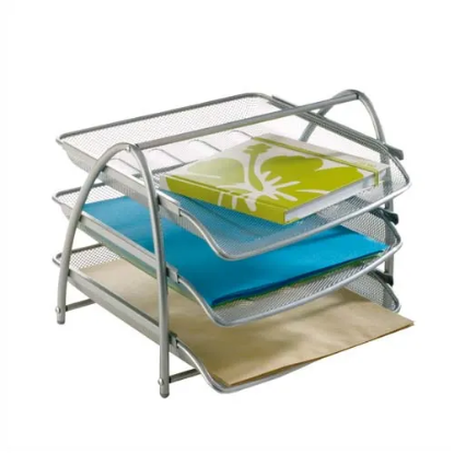 Image de ALBA Set de 3 corbeille à courrier en metal argenté MESHTRAY3 M