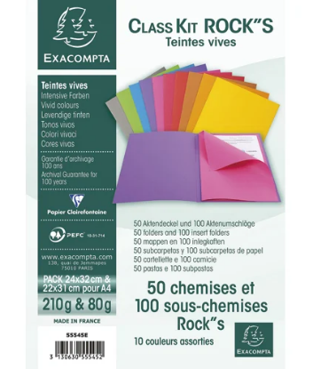 Image de EXACOMPTA - Class Kit ROCK'S :  Paquet de 50 chemises 210g + 100 sous-chemises 80g en carte coloris assortis