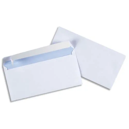 Image de PERGAMY - Boîte de 500 enveloppes Blanches 75g DL 110x220 mm auto-adhésives