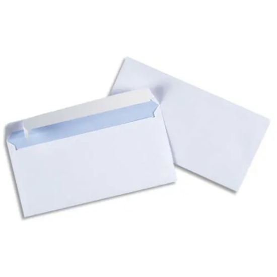 Image de PERGAMY - Boîte de 500 enveloppes Blanches 75g DL 110x220 mm auto-adhésives