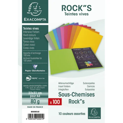 Image de EXACOMPTA - Paquet de 100 sous-chemises ROCK'S en carte 80 grammes coloris assortis
