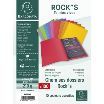 Image de EXACOMPTA - Paquet de 100 chemises ROCK'S en carte 210 grammes coloris assortis