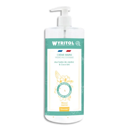 Image de WYRITOL - Crème Hydro-alcoolique et hydratante 500ml pour la désinfection des mains. Parfum Monoï Jasmin