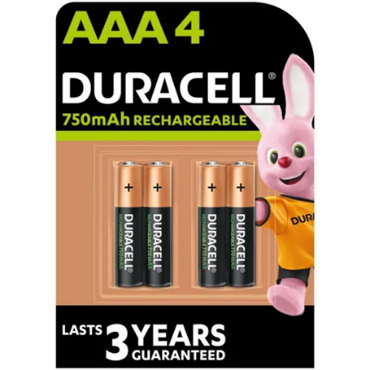 Image de DURACELL - Piles Rechargeables AAA 750 Mah, lot de 4 piles