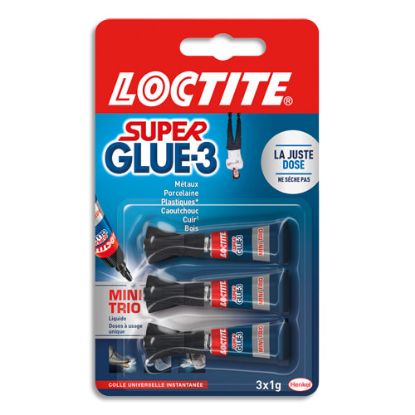 Image de SUPER GLUE - Blister de 3 colles Cyanoacrylates SUPERGLUE-3P Liquide Universal Tube 1g