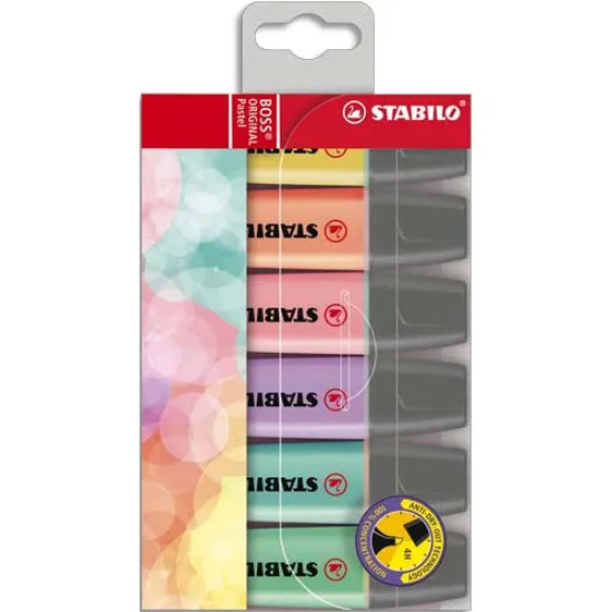 Image de STABILO - Pochette de 6 surligneurs PASTEL BOSS. Pointe biseautée.
