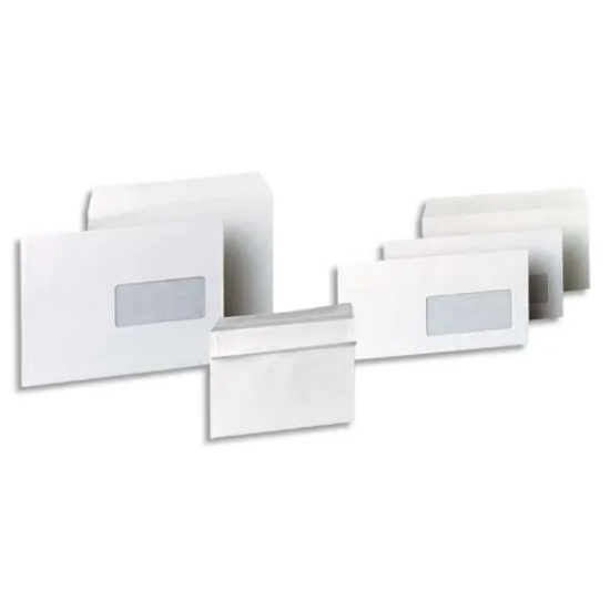 Image de PERGAMY - Boîte de 500 enveloppes Blanches 80g C5 162x229 mm fenêtre 45x100 mm autocollantes