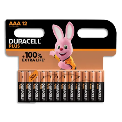 Image de DURACELL - Piles alcalines AAA Plus 100%, 1.5V LR03 MN2400, lot de 12 piles