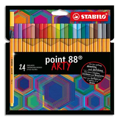 Image de STABILO - Etui carton 24 Stylos-feutres Point 88 ARTY, pointe fine grainée de métal, tracé 0,4 mm, assortis