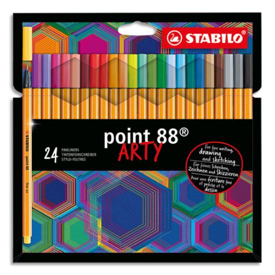 Image de STABILO - Etui carton 24 Stylos-feutres Point 88 ARTY, pointe fine grainée de métal, tracé 0,4 mm, assortis
