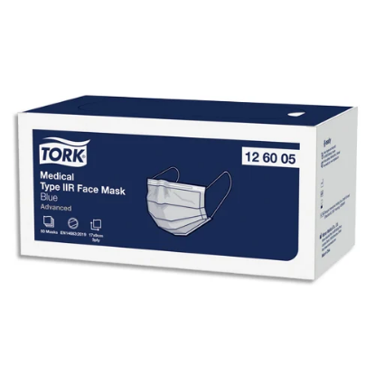 Image de TORK - Boite de 50 masques médical Type IIR Bleu à usage unique 3 plis