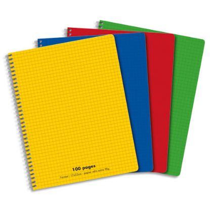 Image de Cahier spirale 17x22cm 100 pages petits carreaux 5x5 90g. Couverture polypro assortie