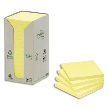 Image de POST-IT - Tour 16 blocs 100f 76X76mm 100% recyclé. Coloris Jaune