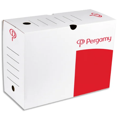 Image de PERGAMY - Lot de 25 boîtes archives dos 15 cm. Montage manuel. Kraft ondulé. Blanc imprimé rouge