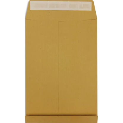 Image de Paquet de 25 pochettes kraft brun recyclé 120 g, 3 soufflets de 3 cm, C4 : 229x324mm. Autoadhésive