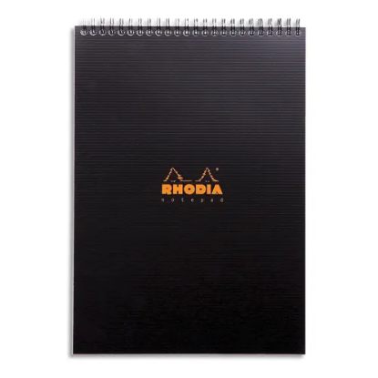 Image de RHODIA - Bloc Notepad spirale en tête en polypropylène 160 pages format 21x29,7cm.Coloris noir