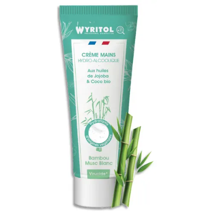 Image de WYRITOL - Crème hydro-alcoolique 75 ml désinfectante et hydratante, parfum Bambou Musc Blanc