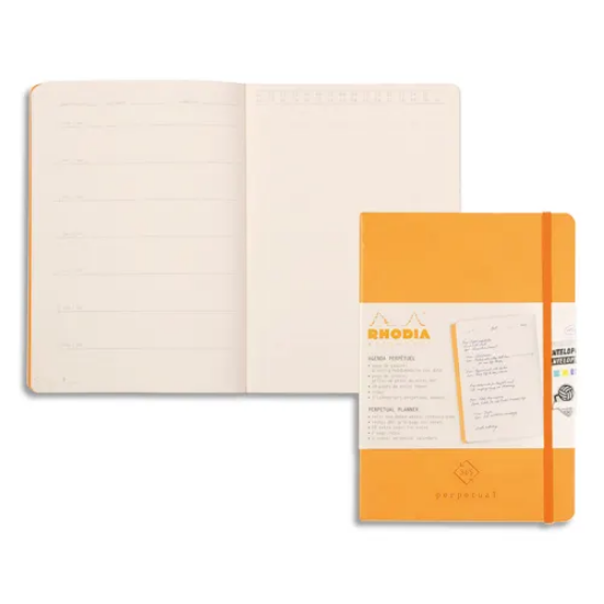Image de RHODIA - Agenda perpétuel Rhodiarama A5 128p papier ivoire 90g PEFC, coins microperforés + élastique Orange