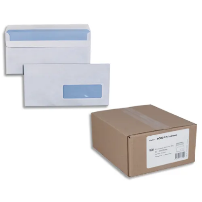 Image de Boîte de 500 enveloppes Blanches 80g DL 110x220 mm fenêtre 35x100 mm autocollantes
