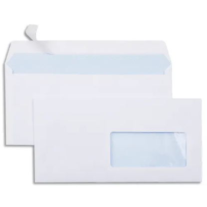 Image de Boîte de 500 enveloppes Blanches 80g DL 110x220 mm fenêtre 45x100 mm auto-adhésives