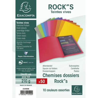 Image de EXACOMPTA - Paquet de 50 chemises ROCK'S en carte 210 grammes coloris assortis
