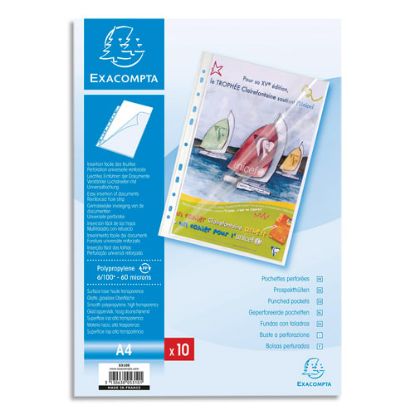 Image de EXACOMPTA - Sachet de 10 pochettes perforées A4 PP transparent lisse 6/100. Ouverture en coin toute hauteur